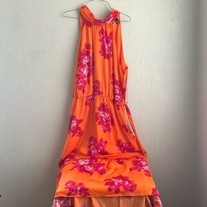 Orange with pink flowers dress